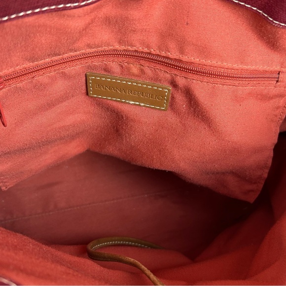 Banana Republic Tote Bag Maroon Canvas Leather Straps & Corners Retro Mandala - Picture 9 of 16
